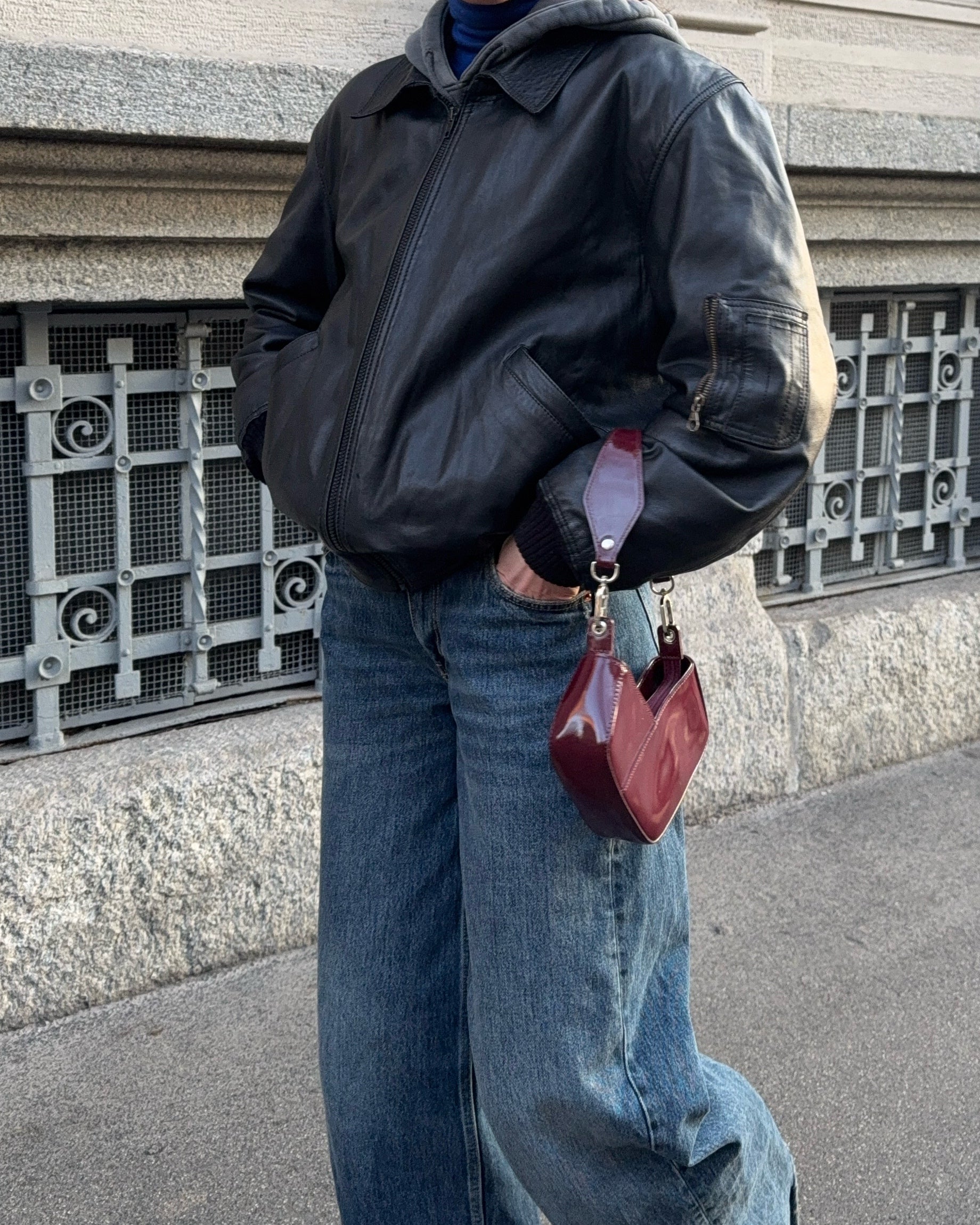 Leather bomber jacket
