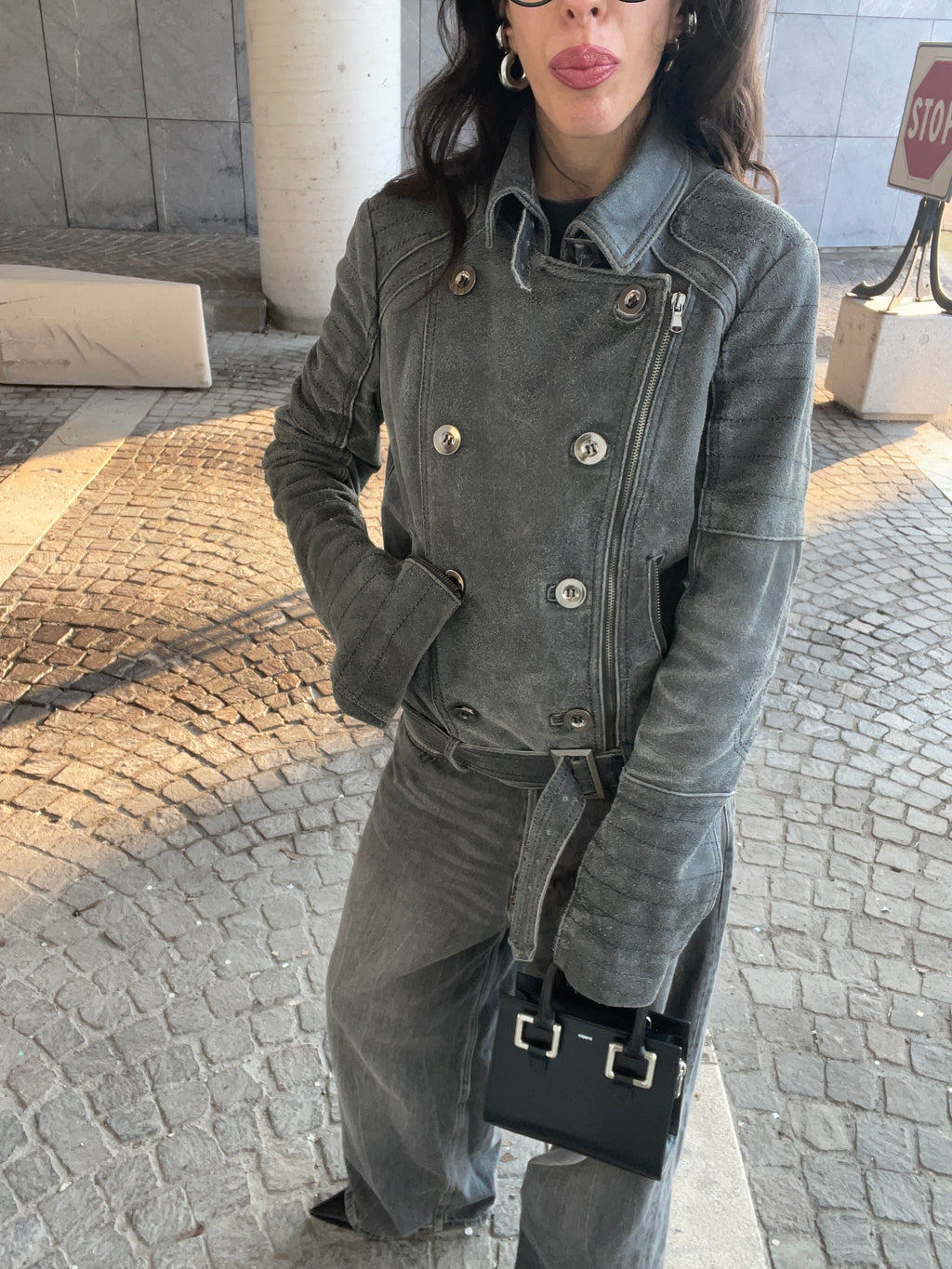Distressed leather chiodo