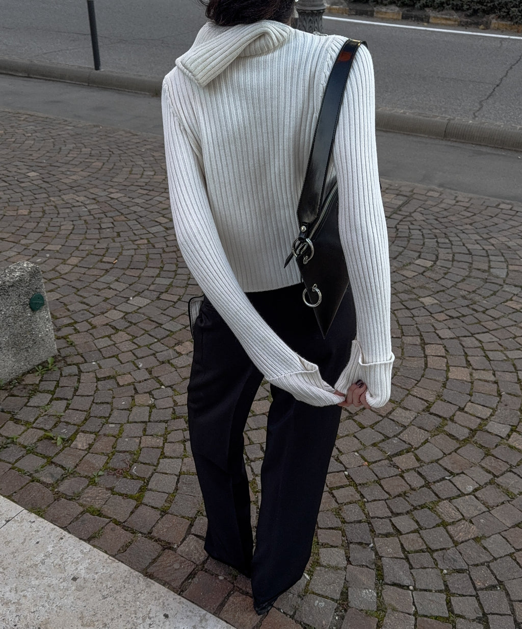 100 wool asymetric neck jumper