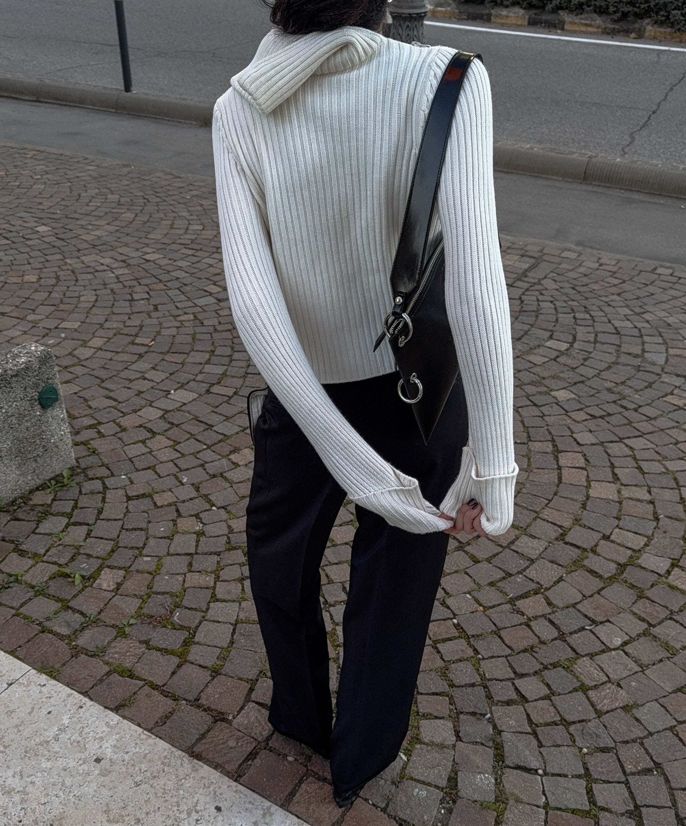 100 wool asymetric neck jumper