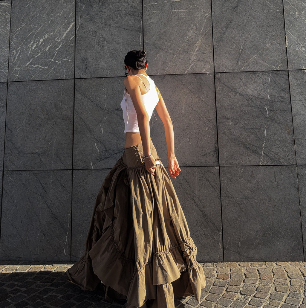 100% cotton maxi ruffle skirt