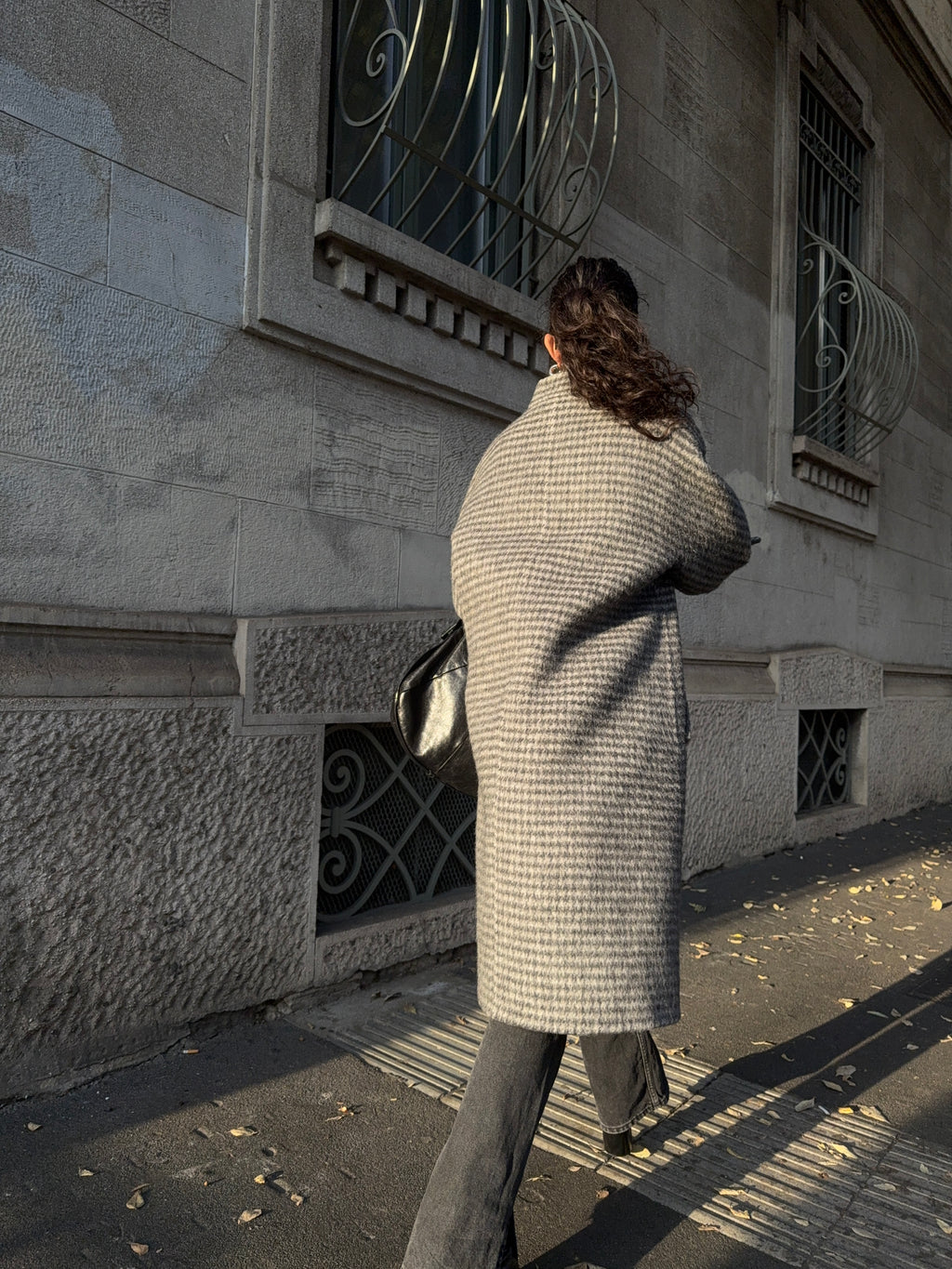 ALPACA N WOOL grey check coat
