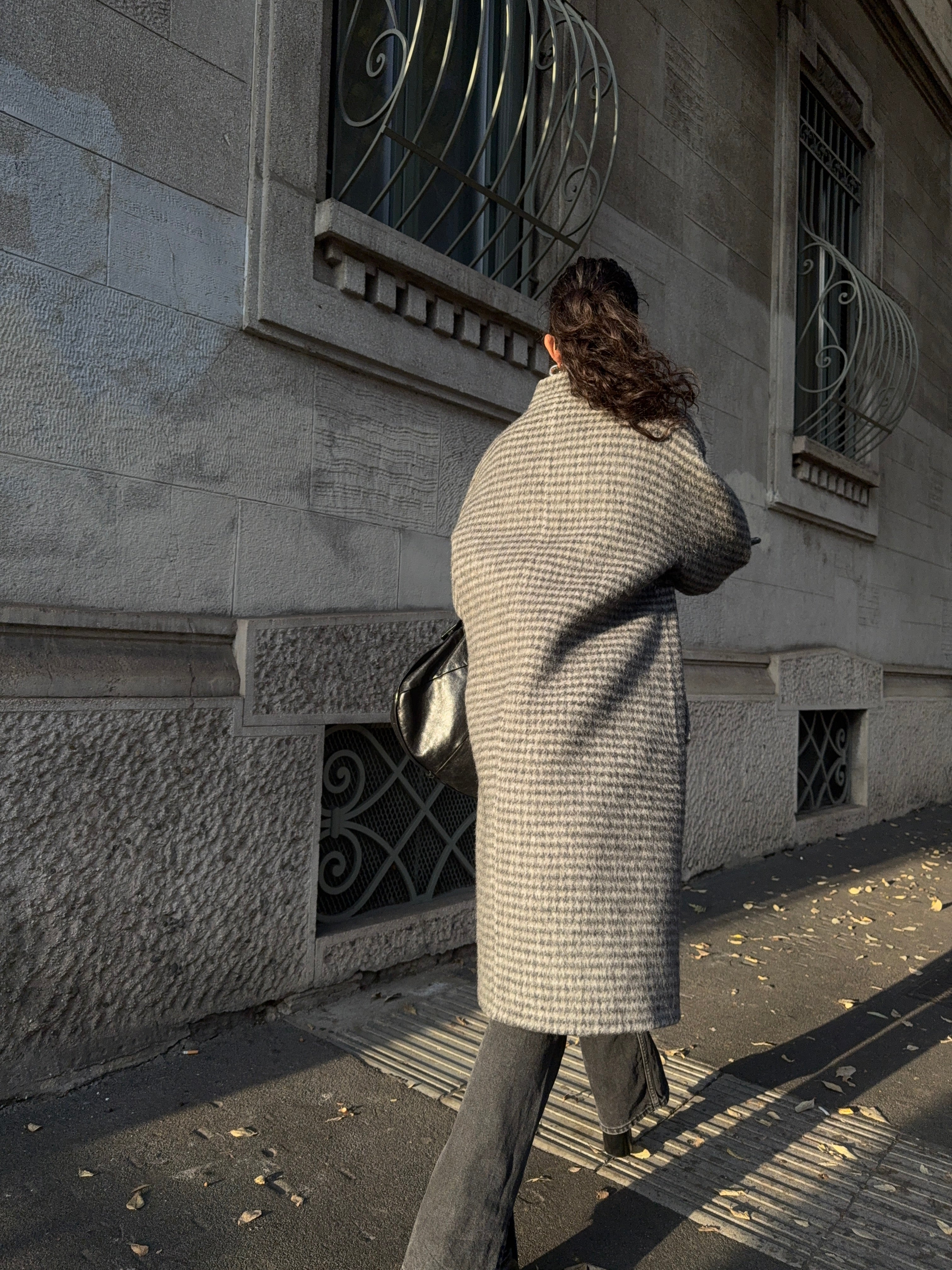 ALPACA N WOOL grey check coat