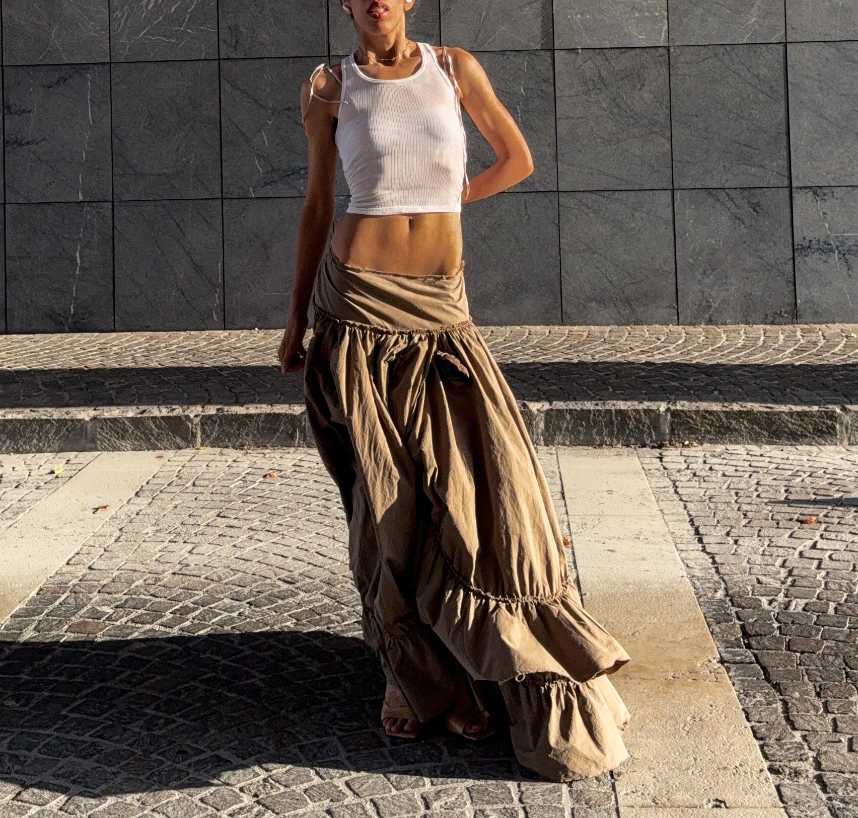 100% cotton maxi ruffle skirt