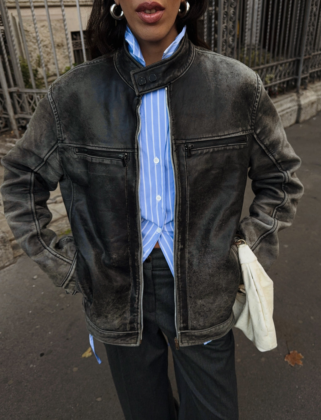 Leather distressed jacket