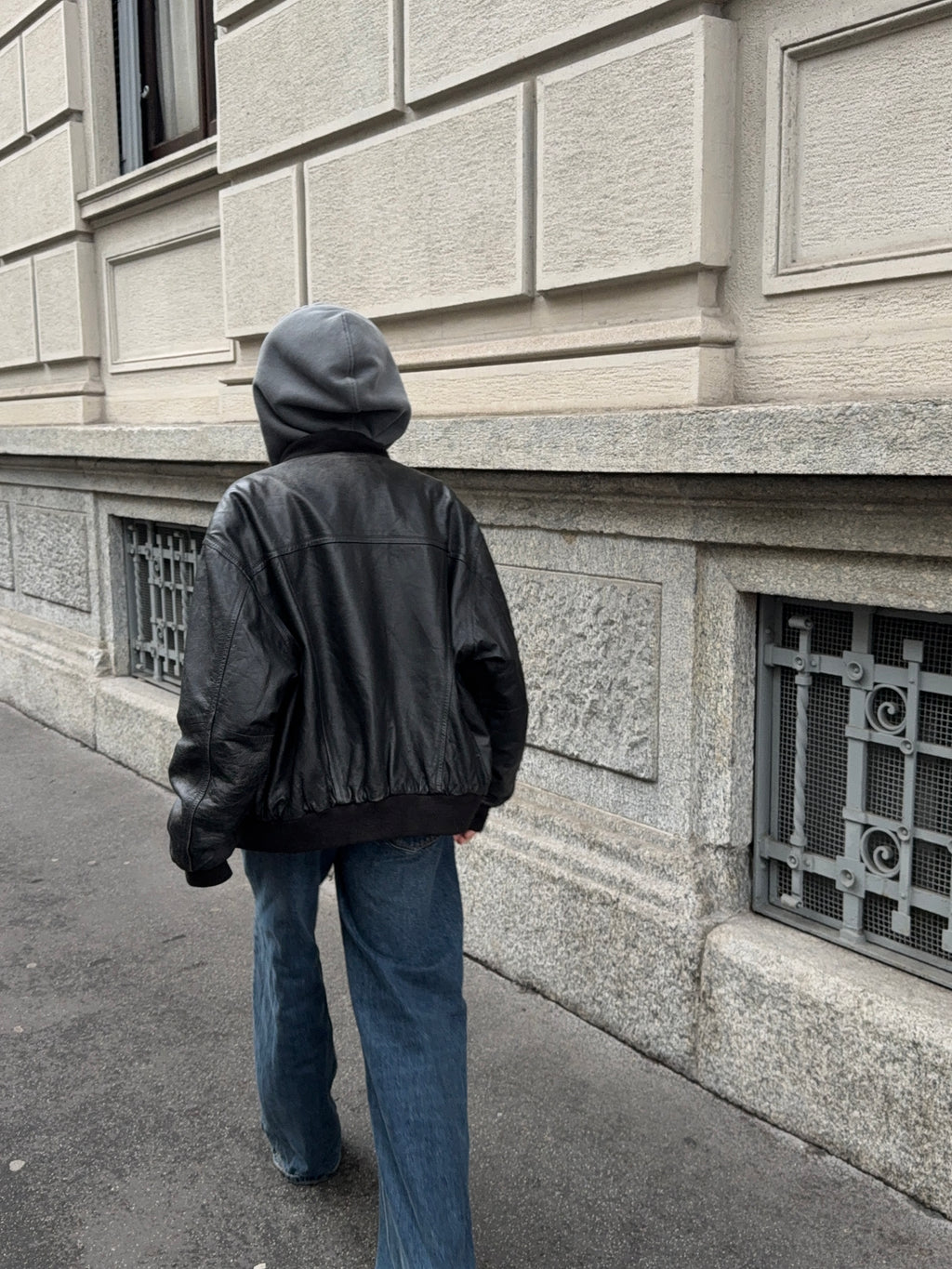 Leather bomber jacket