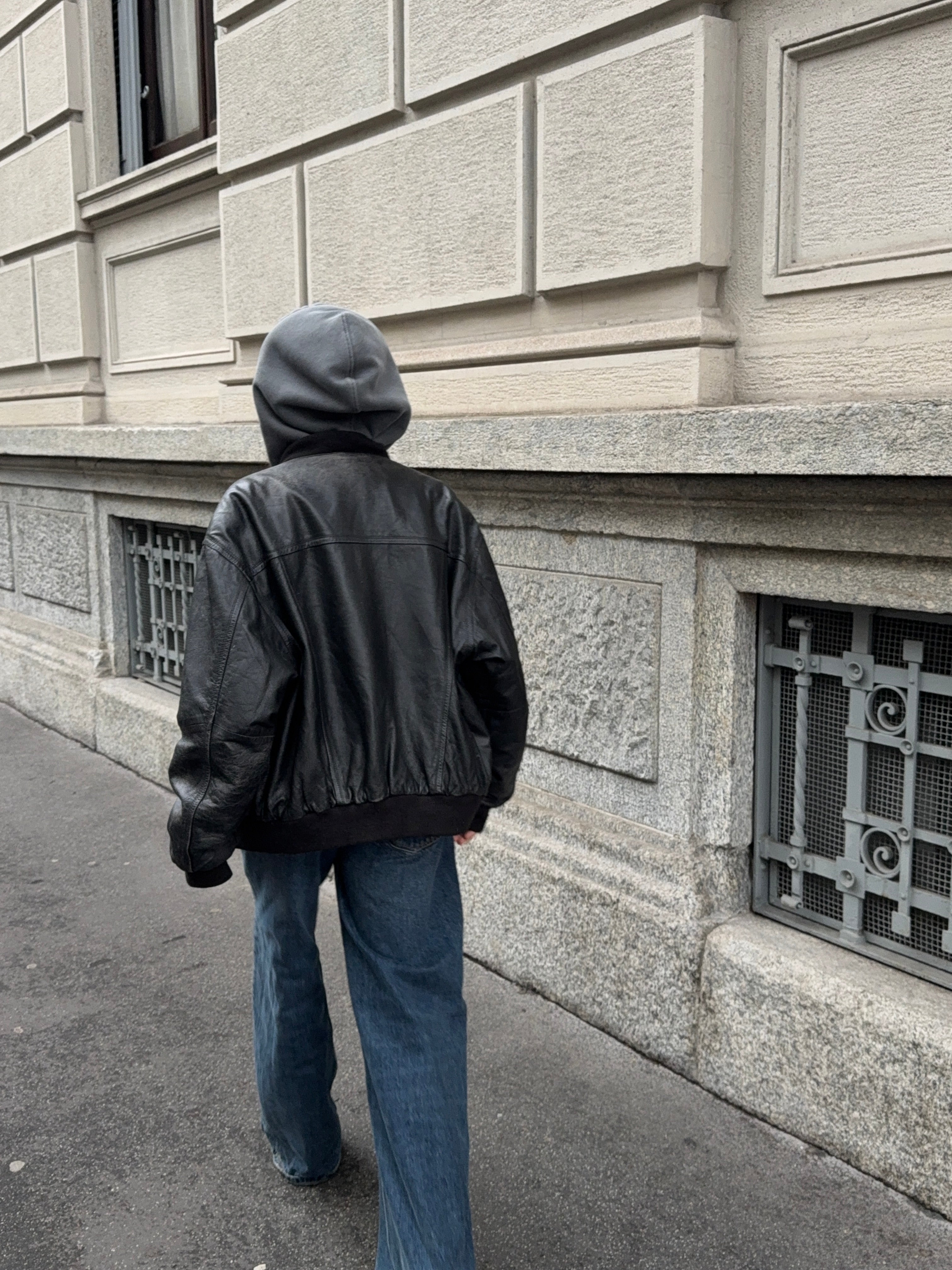 Leather bomber jacket