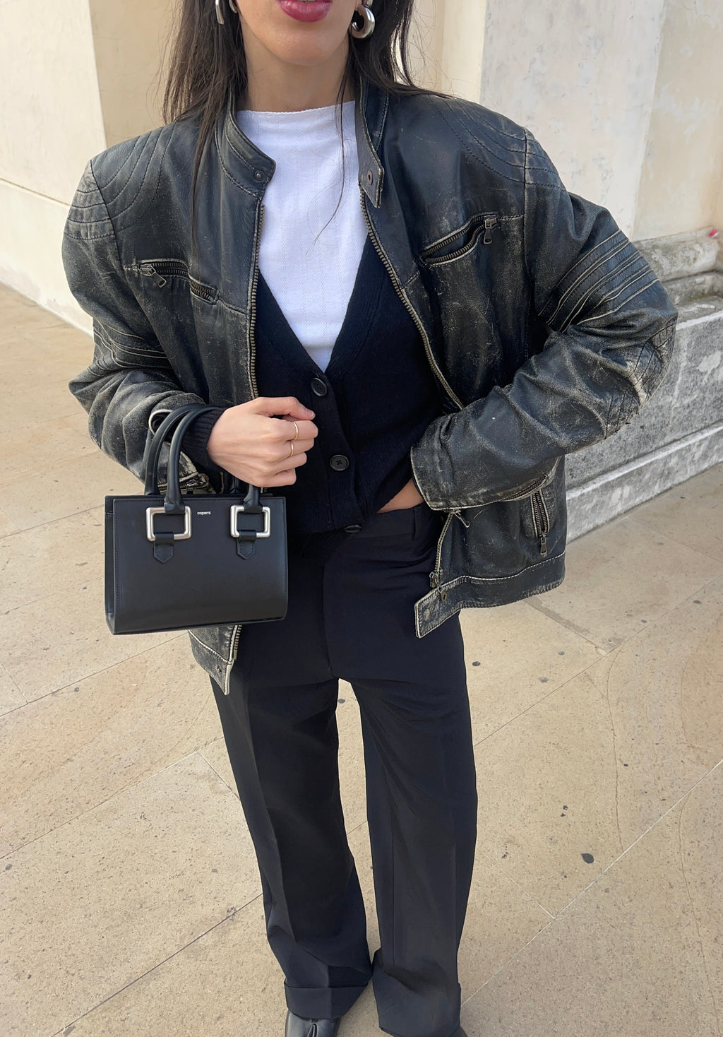 Distressed leather jacket