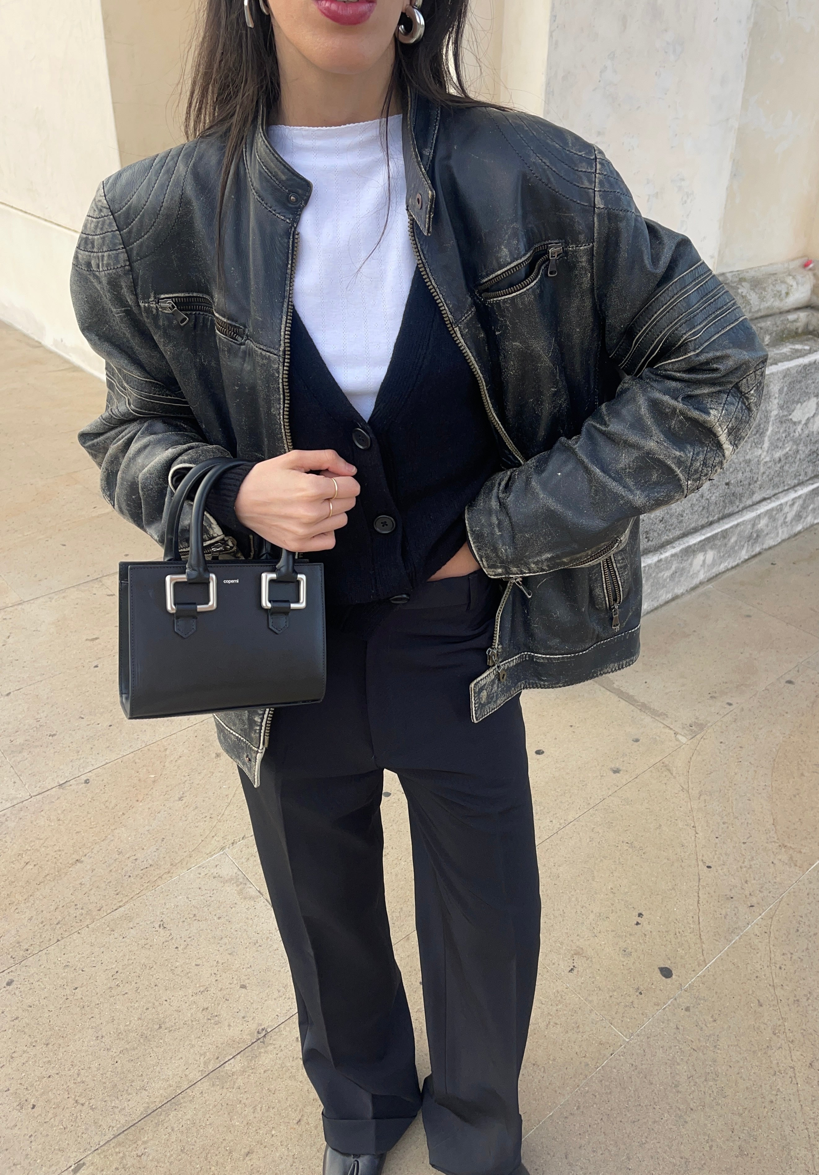 Distressed leather jacket