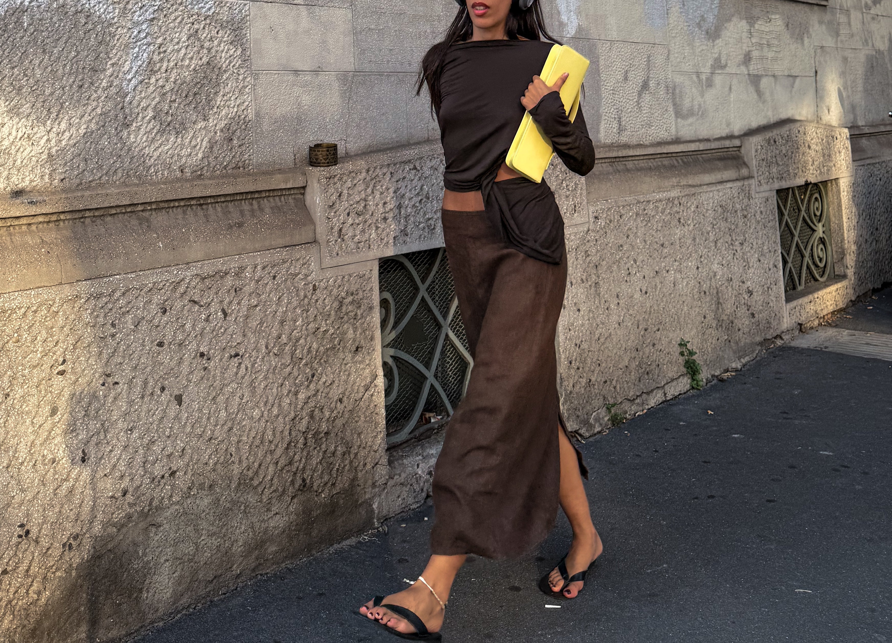 100% linen brown chocolate skirt