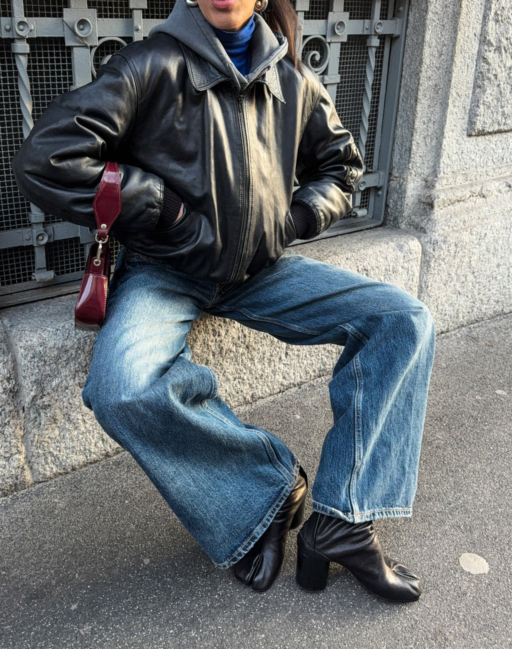 Leather bomber jacket