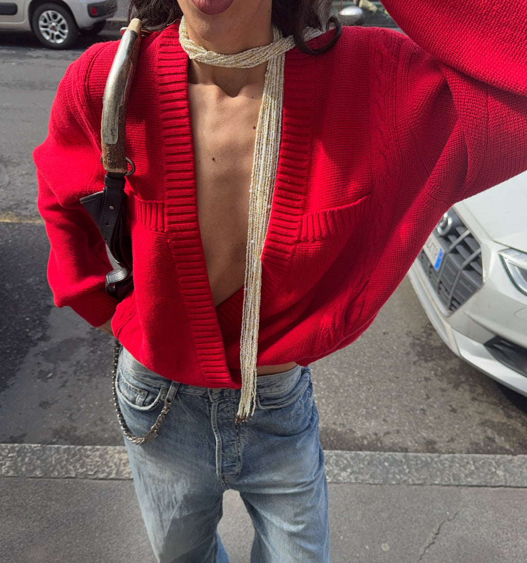 cardigan rosso 100% cotton