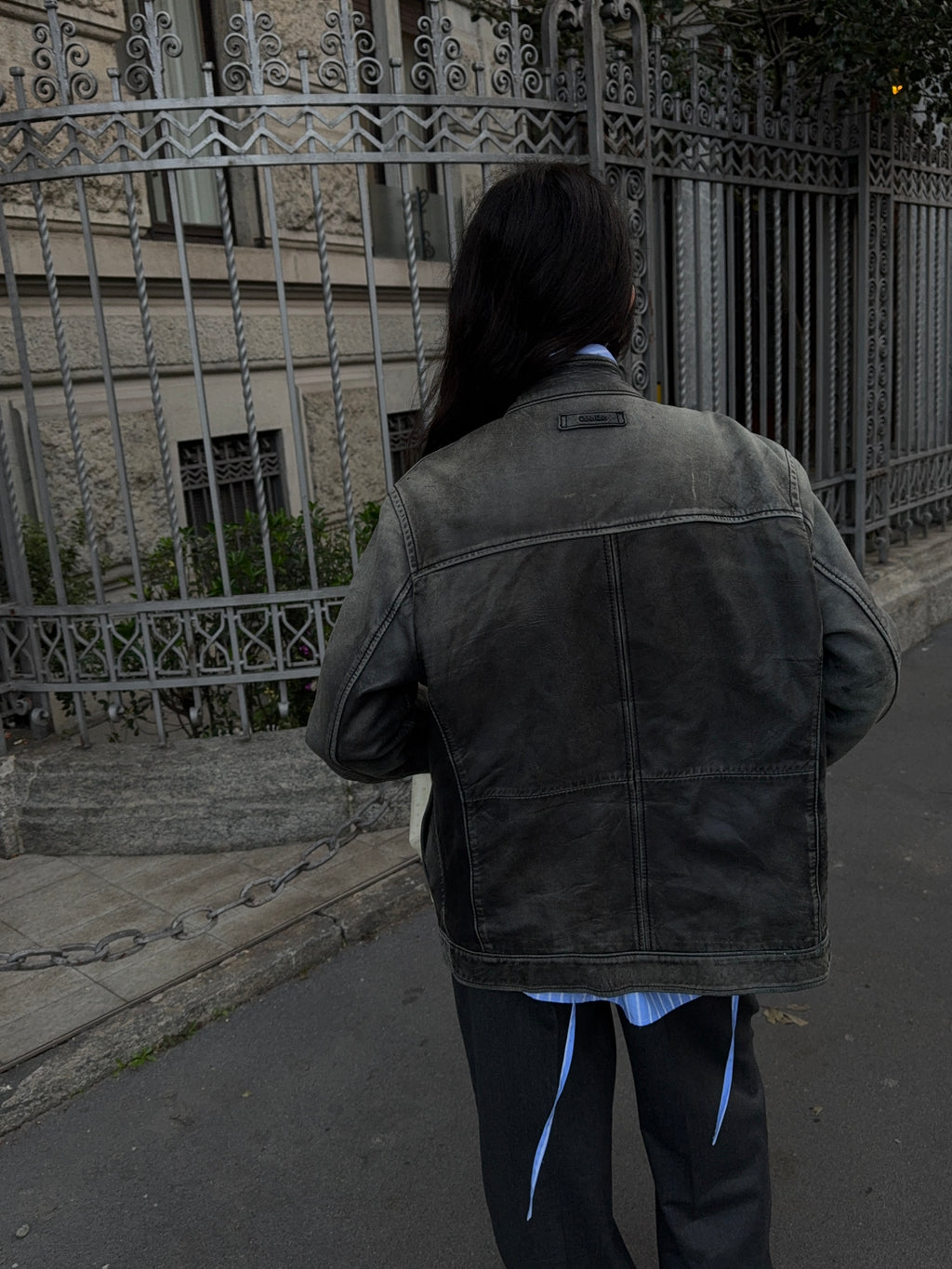 Leather distressed jacket