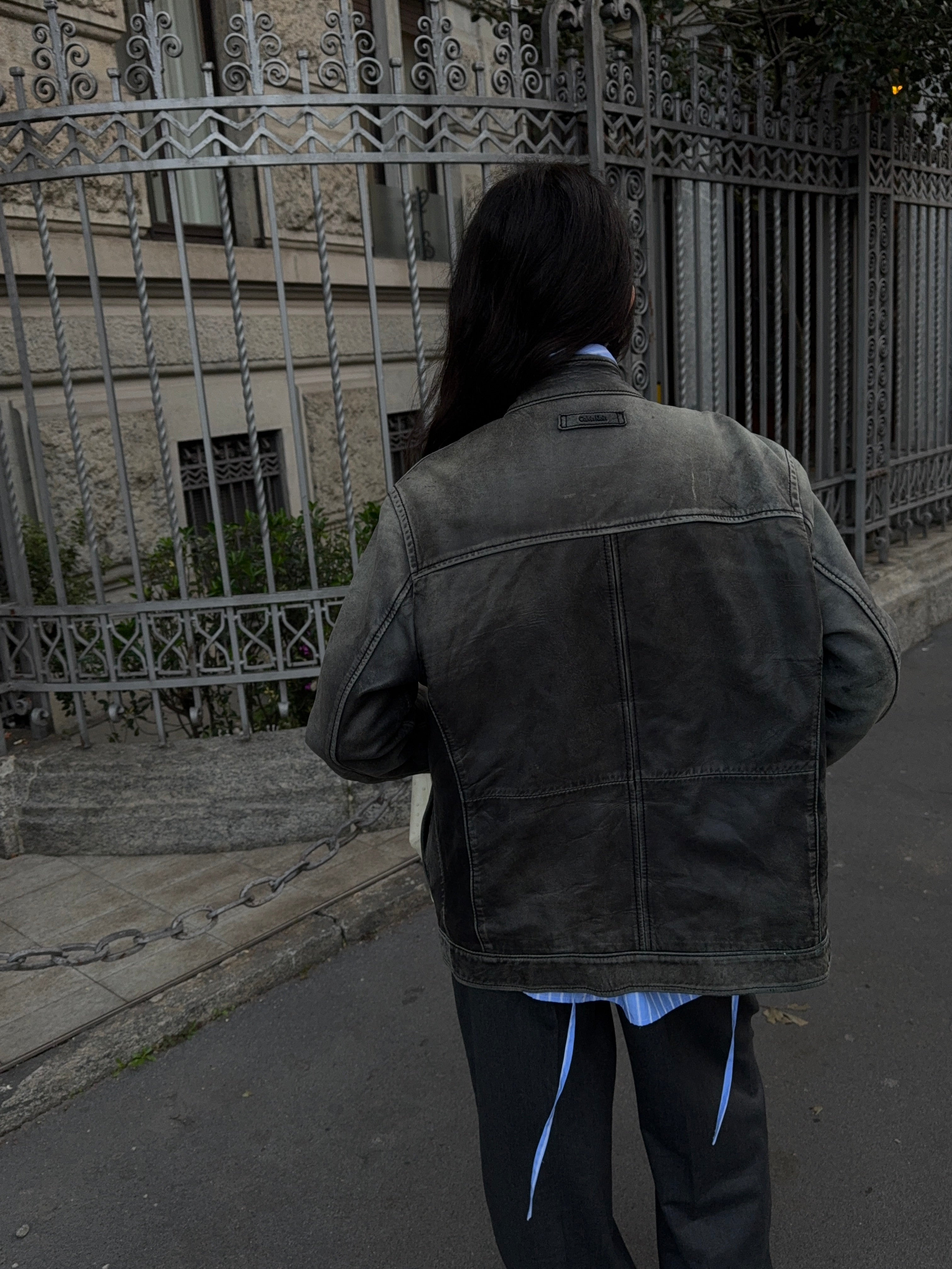 Leather distressed jacket