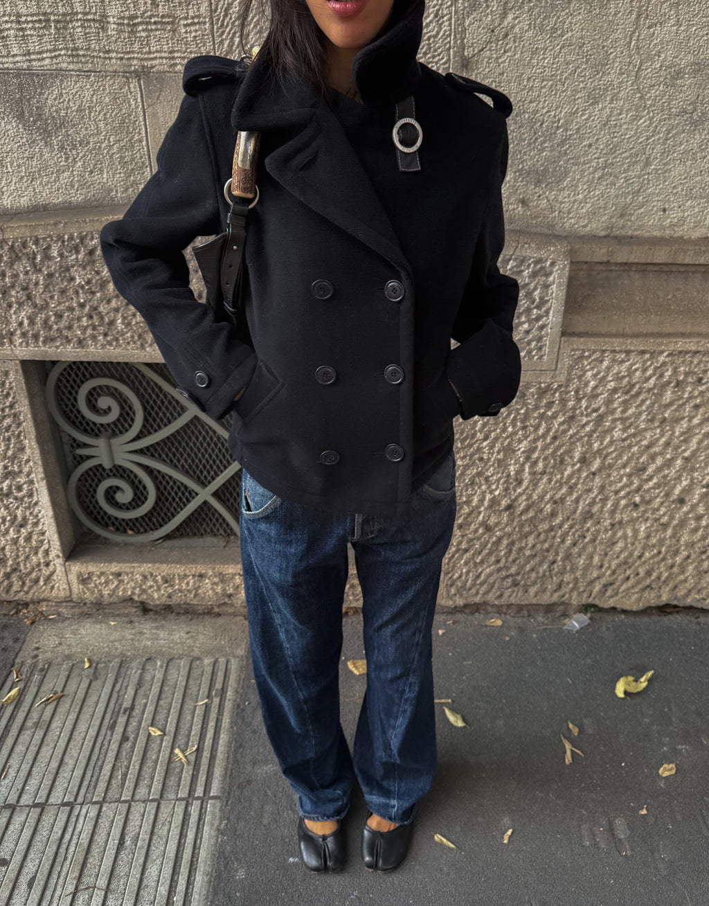 Black wool peacoat