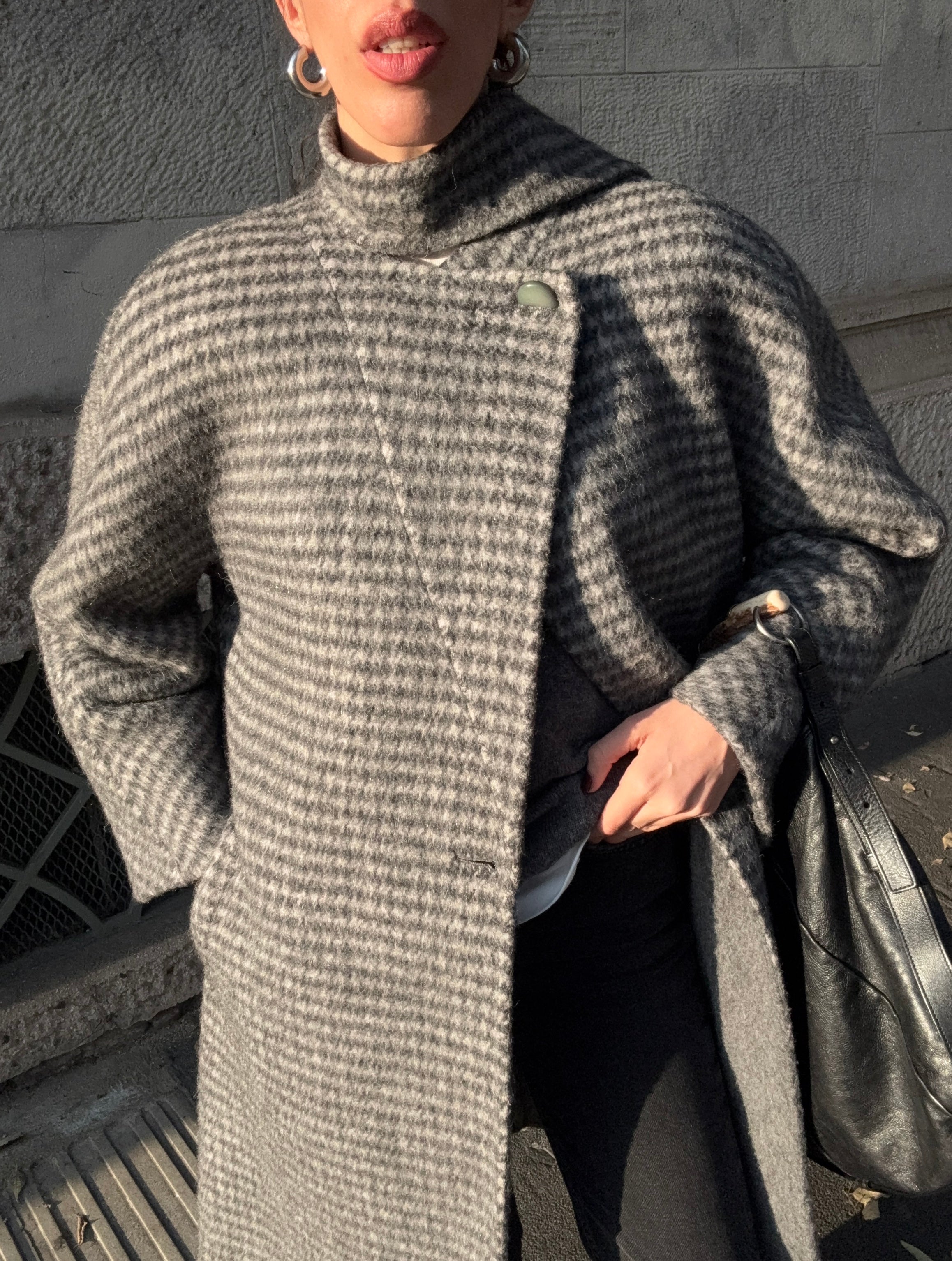 ALPACA N WOOL grey check coat