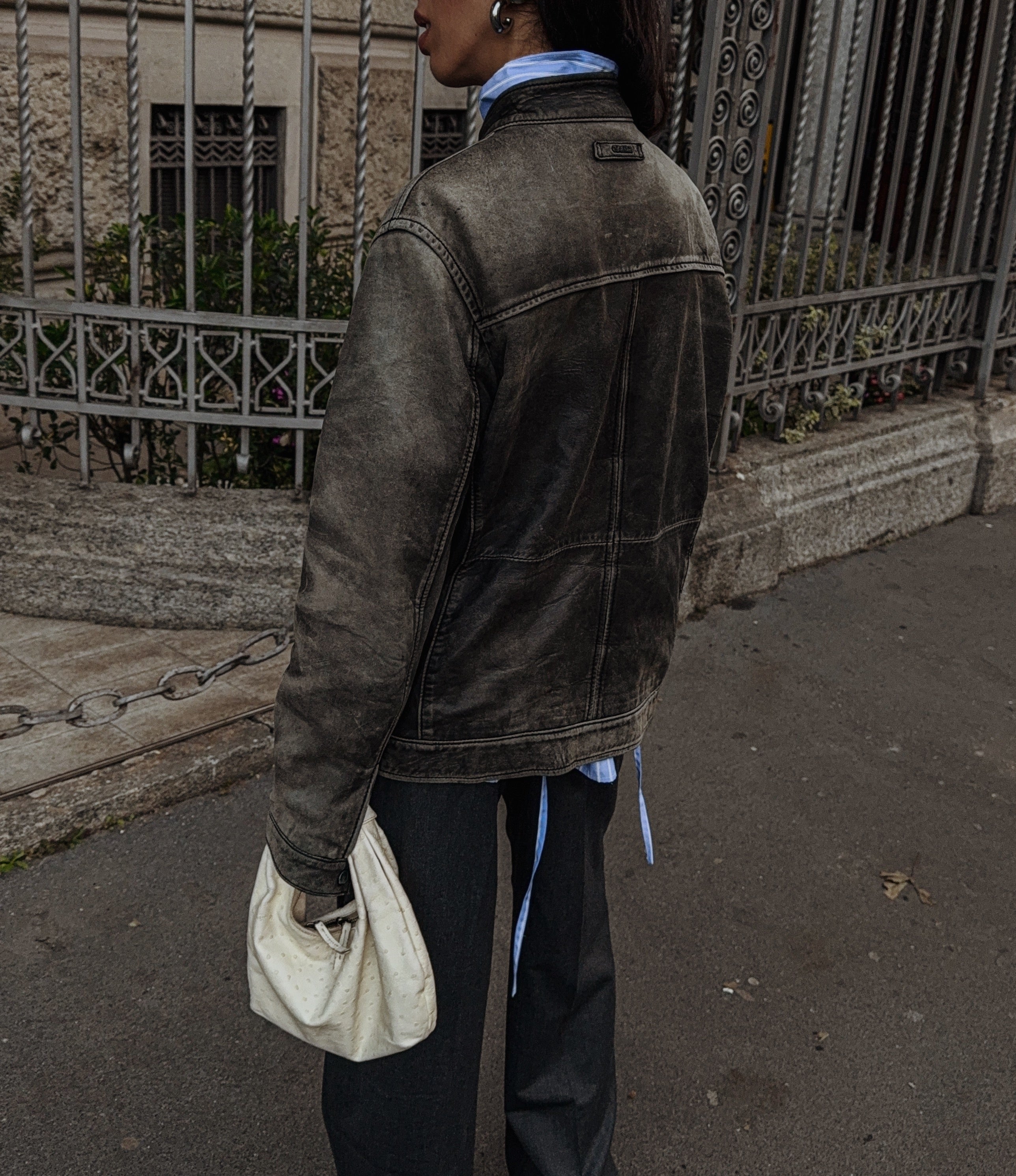 Leather distressed jacket