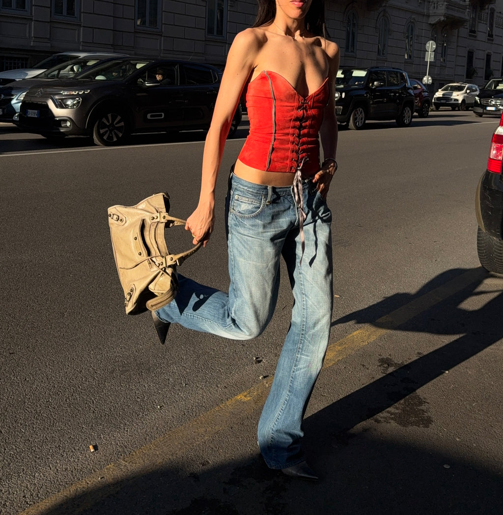 Real leather suede corset