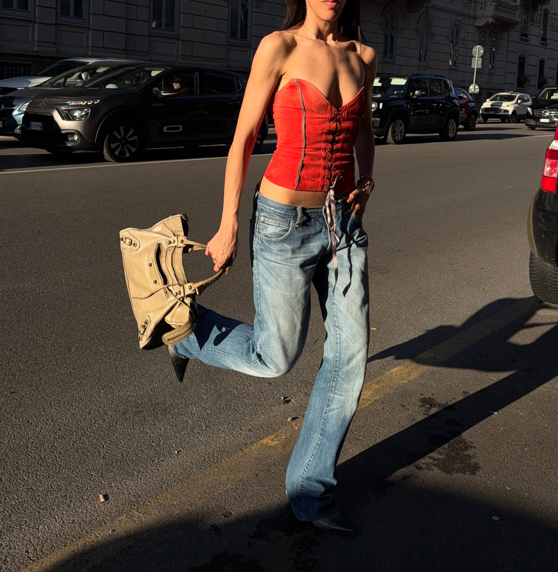 Real leather suede corset