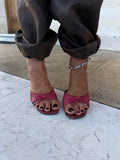 Red fiocchetto mules