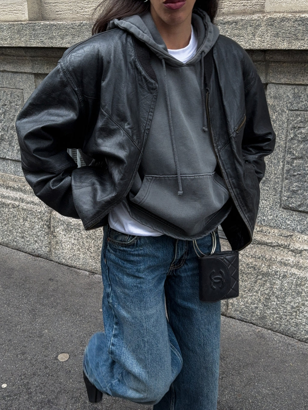 Leather bomber jacket