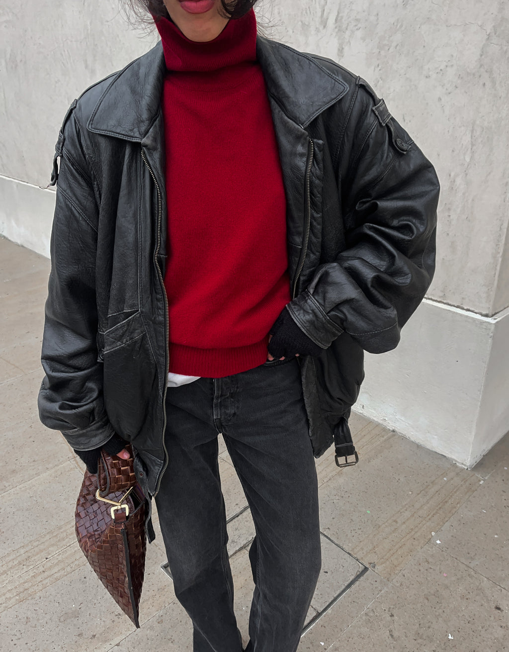 Black leather mega oversize jacket