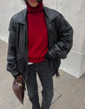 Black leather mega oversize jacket