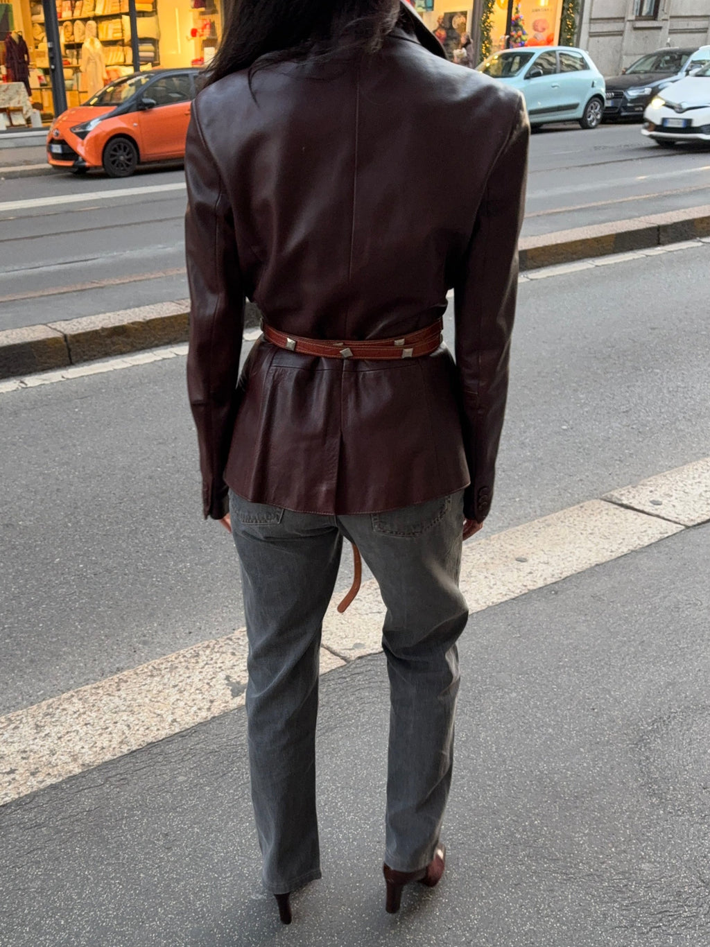 Nappa leather burgundy blazer