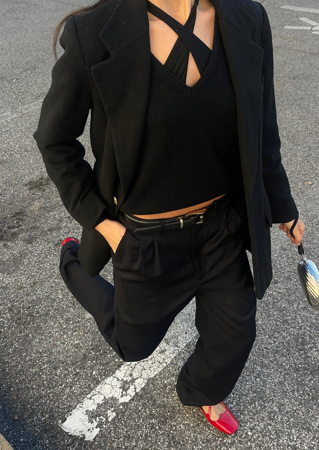 V neck balck wool jumper