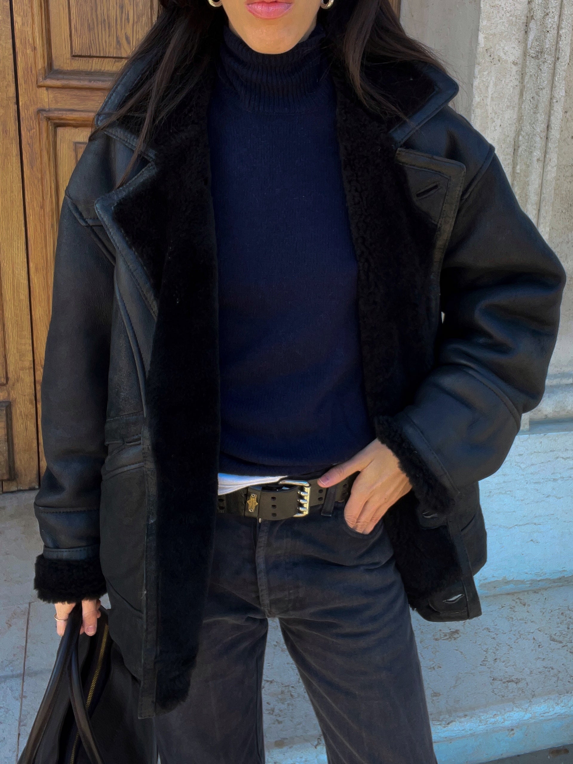 Black shearling coat