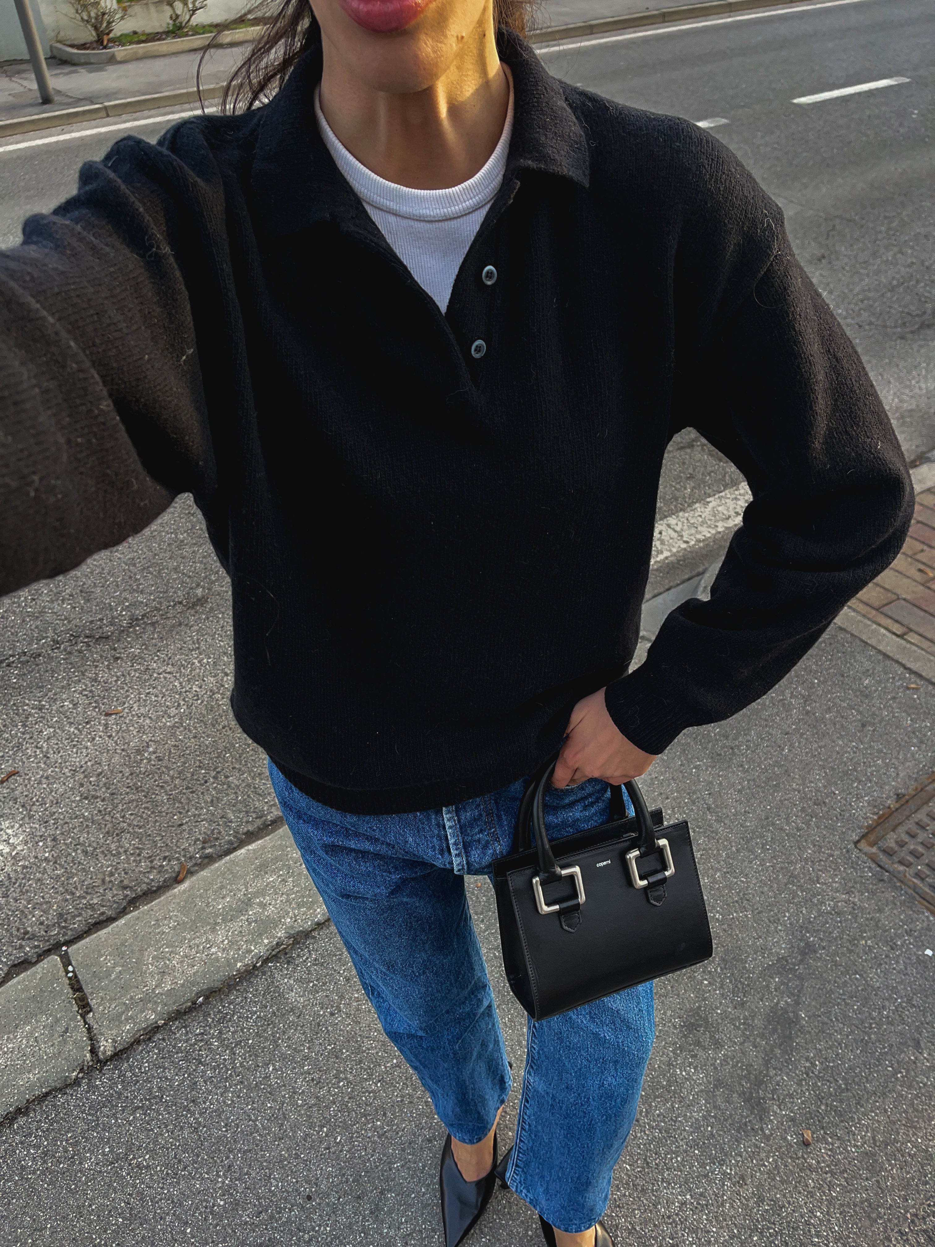 Black wool polo