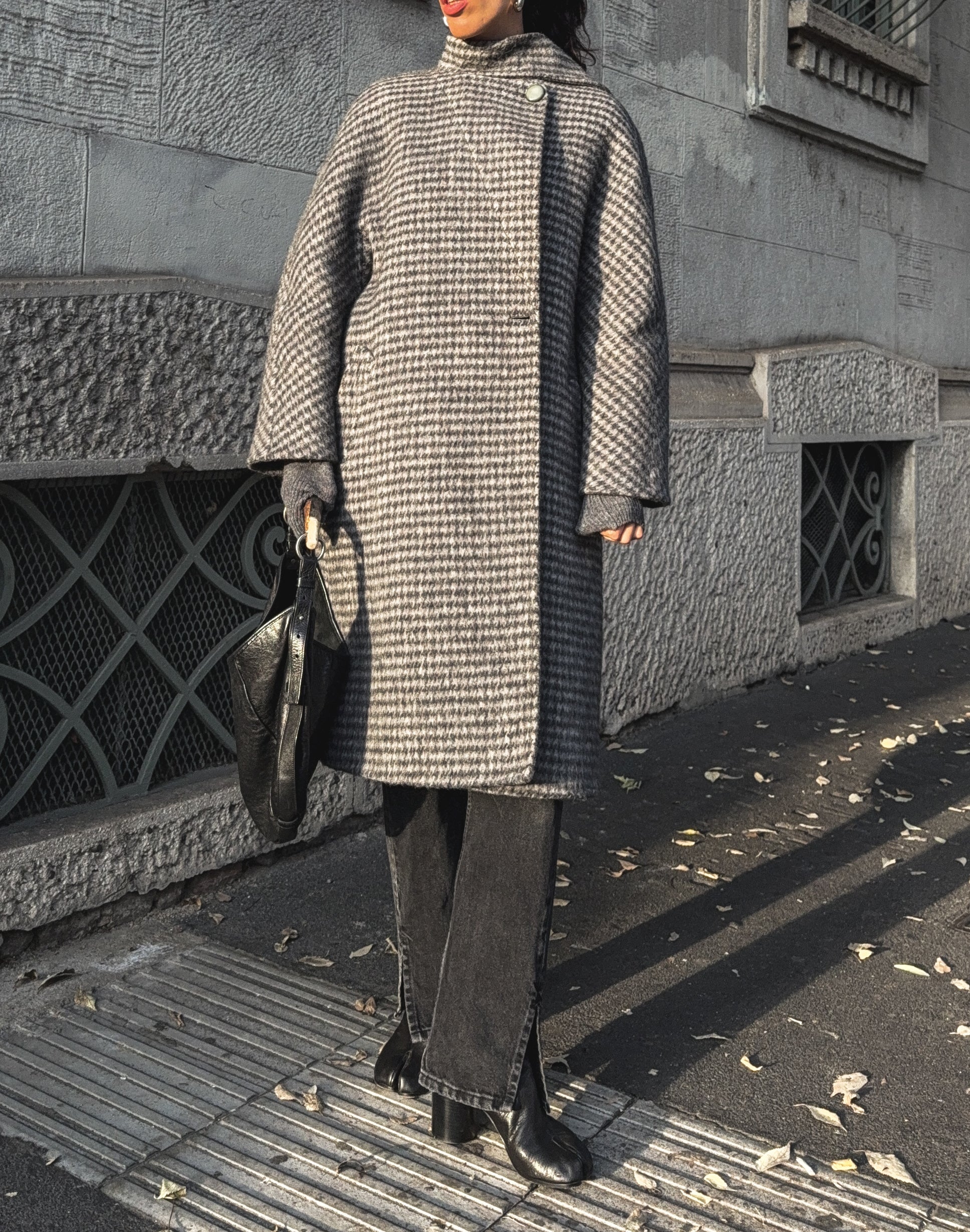 ALPACA N WOOL grey check coat