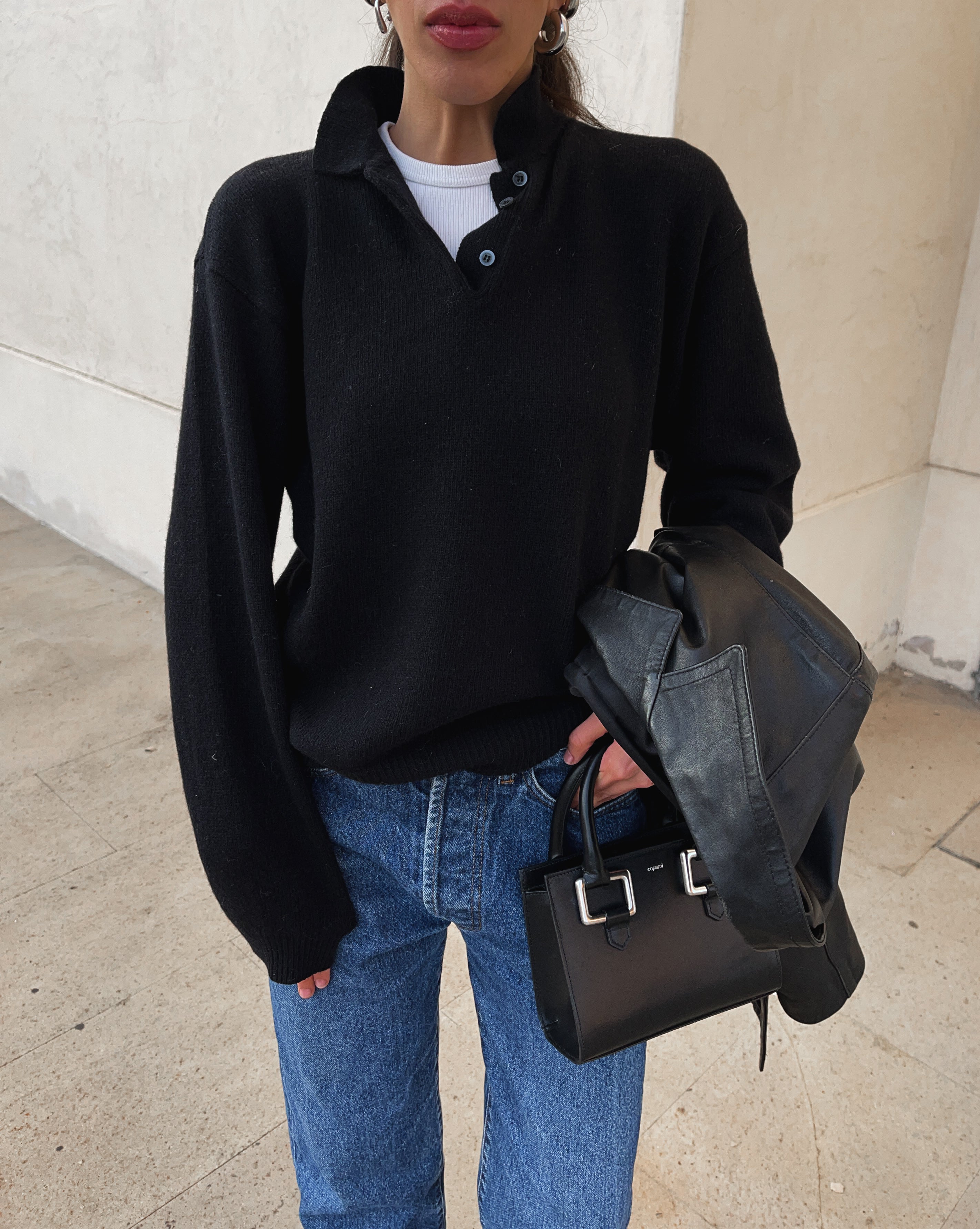 Black wool polo