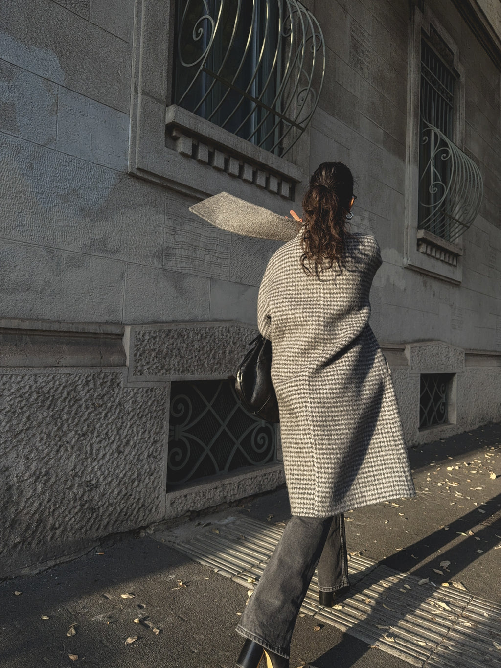 ALPACA N WOOL grey check coat