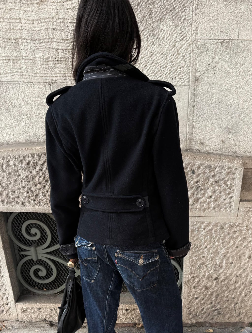 Black wool peacoat