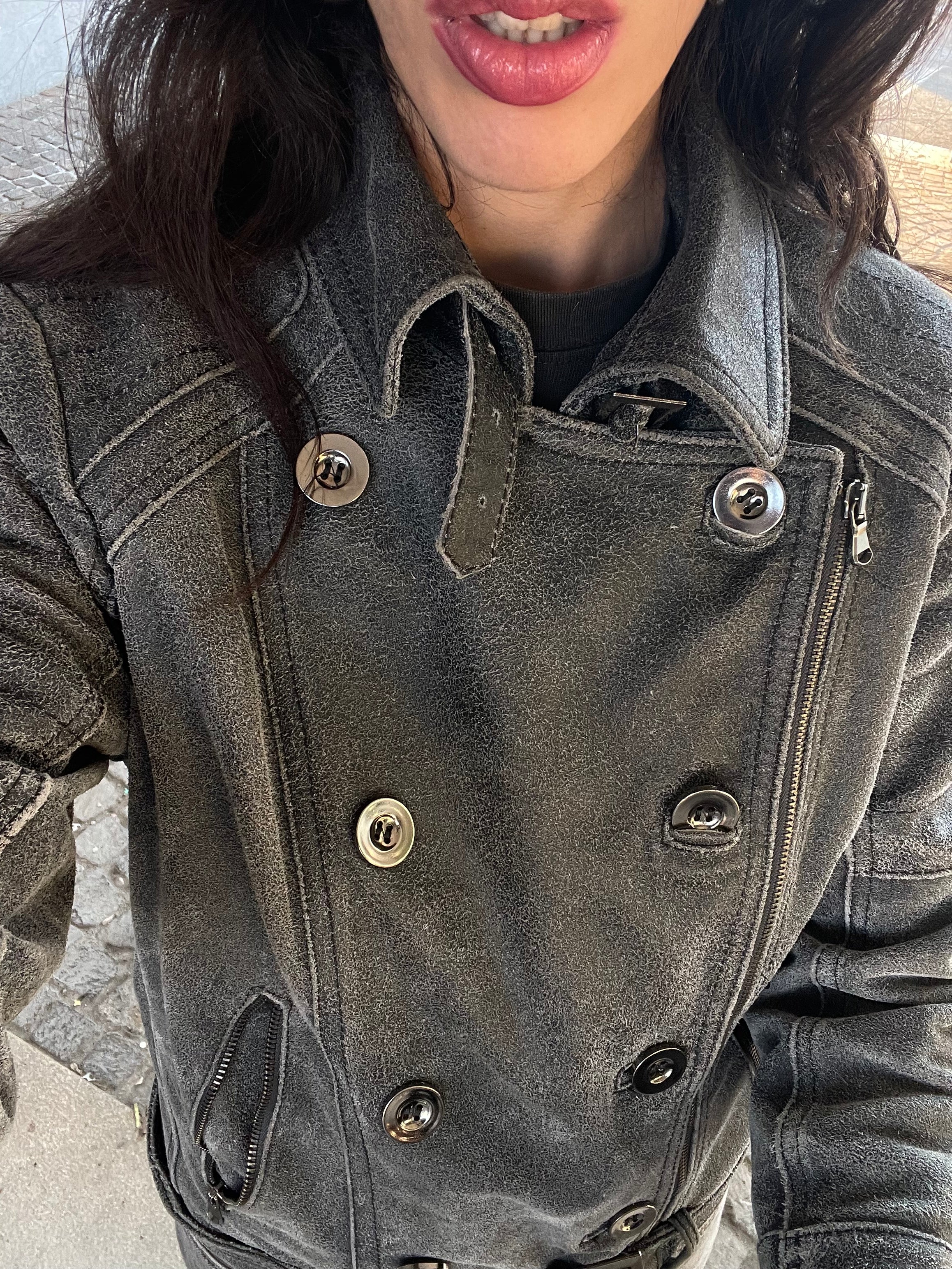 Distressed leather chiodo