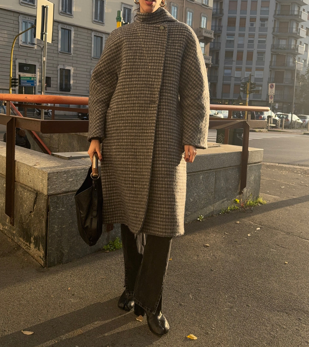 ALPACA N WOOL grey check coat