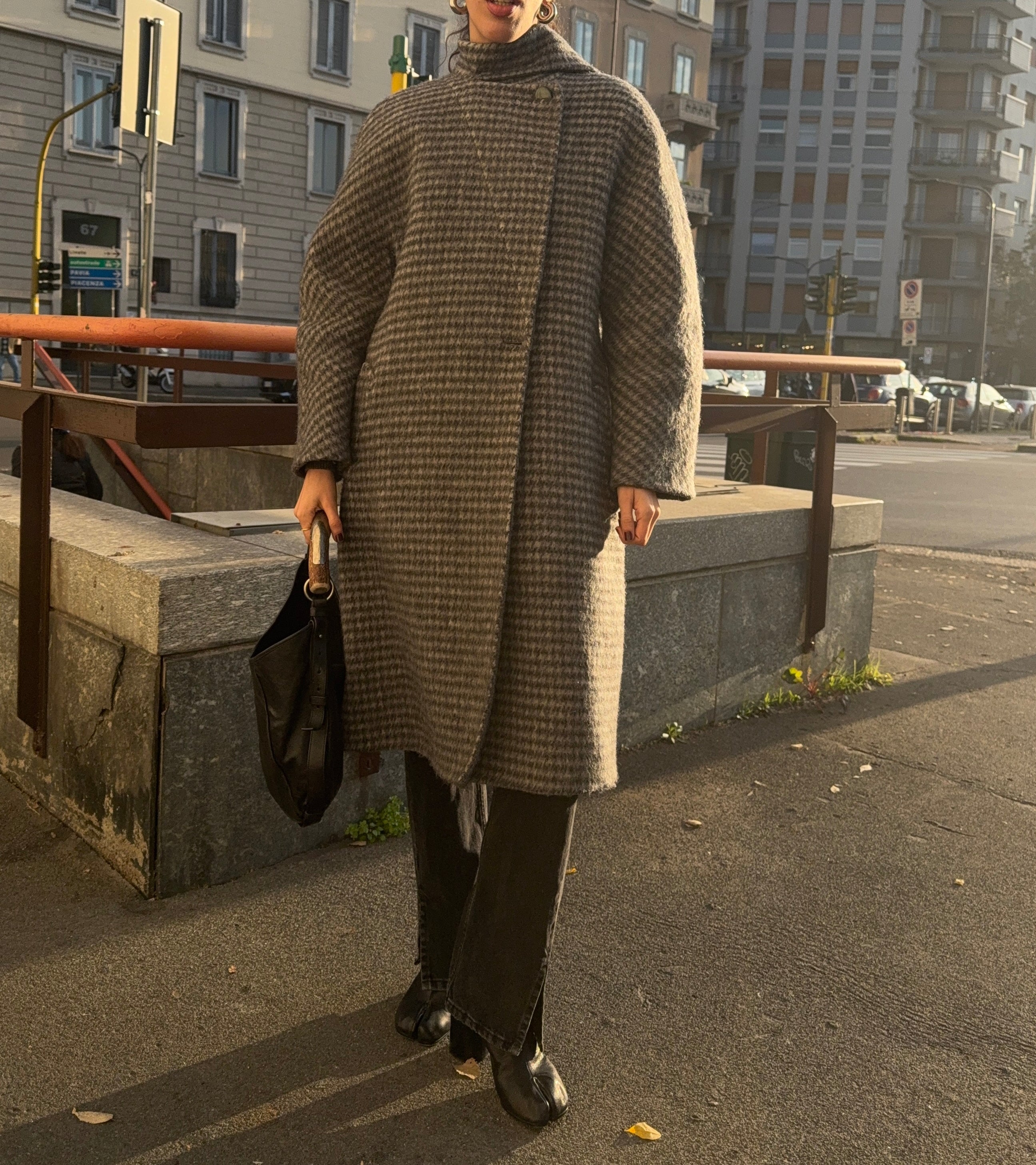 ALPACA N WOOL grey check coat