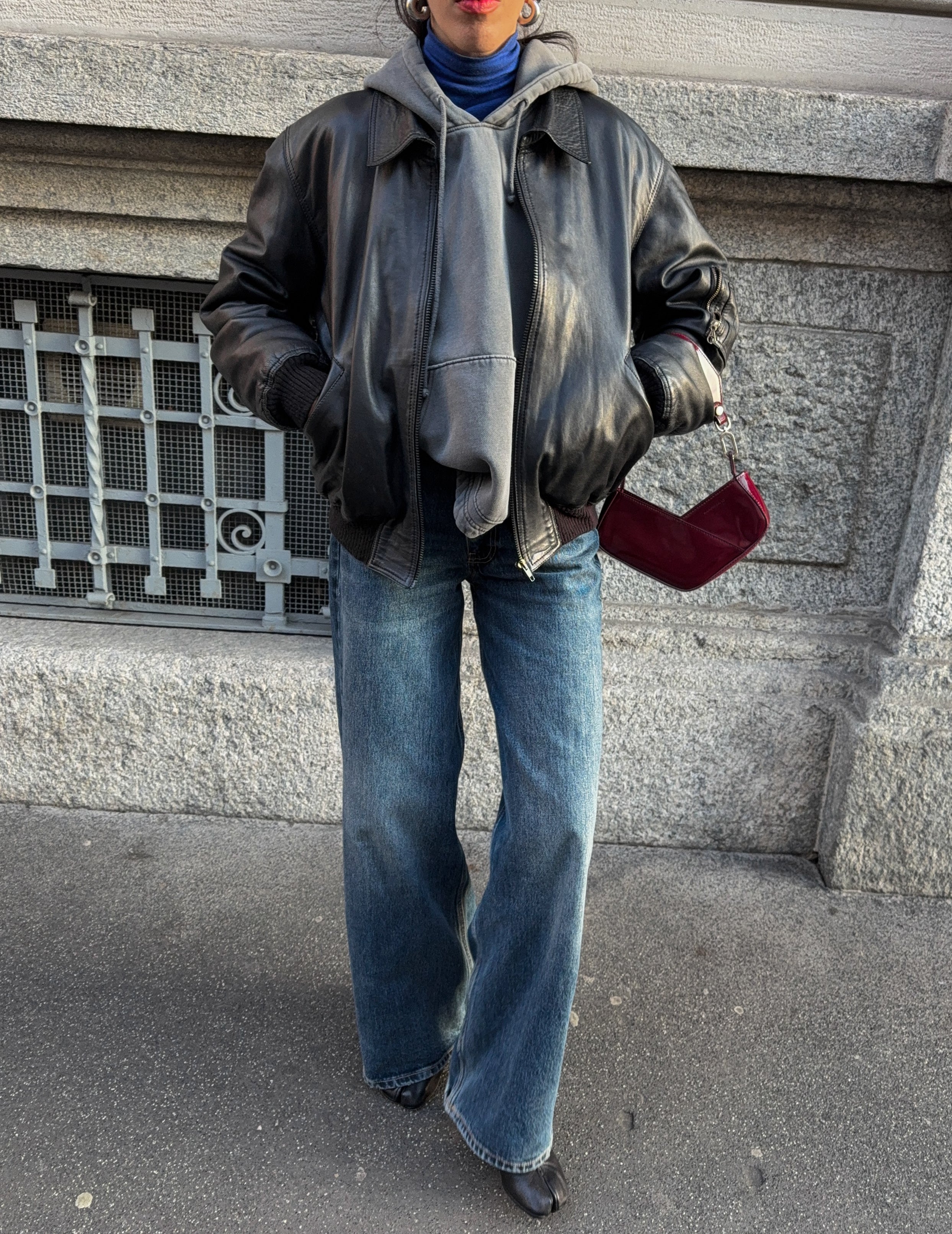 Leather bomber jacket
