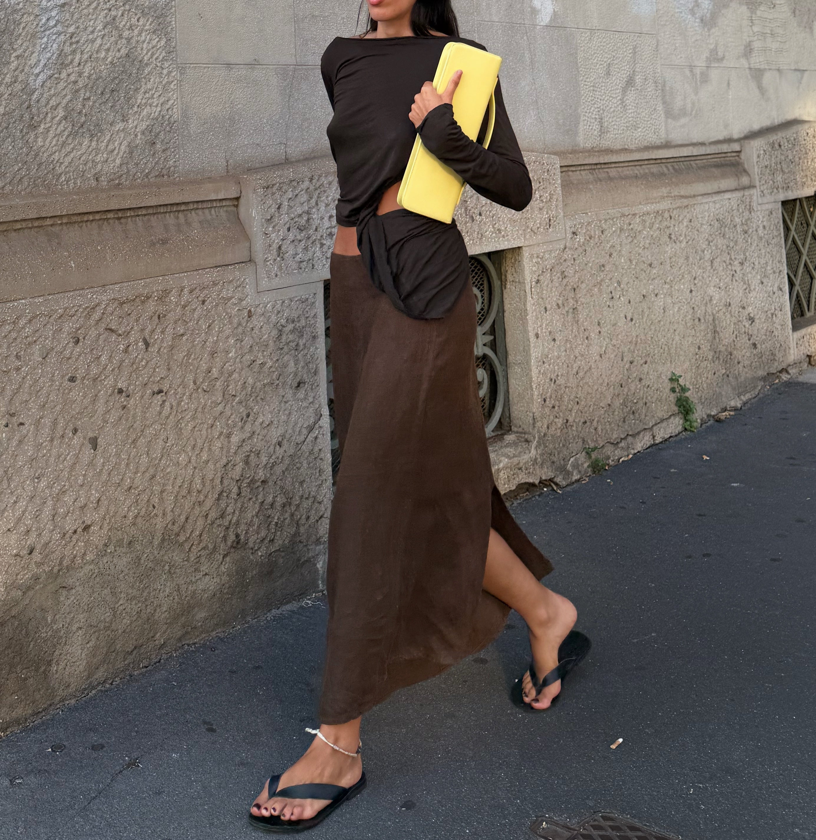 100% linen brown chocolate skirt