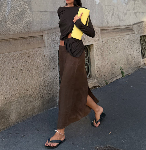100% linen brown chocolate skirt