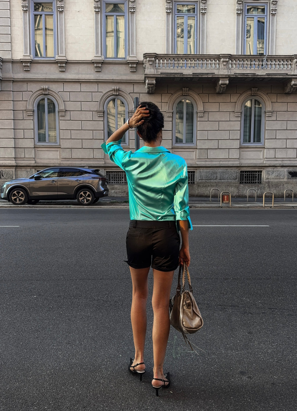 100% silk turquoise shirt