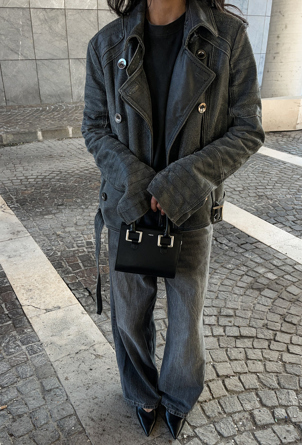 Distressed leather chiodo