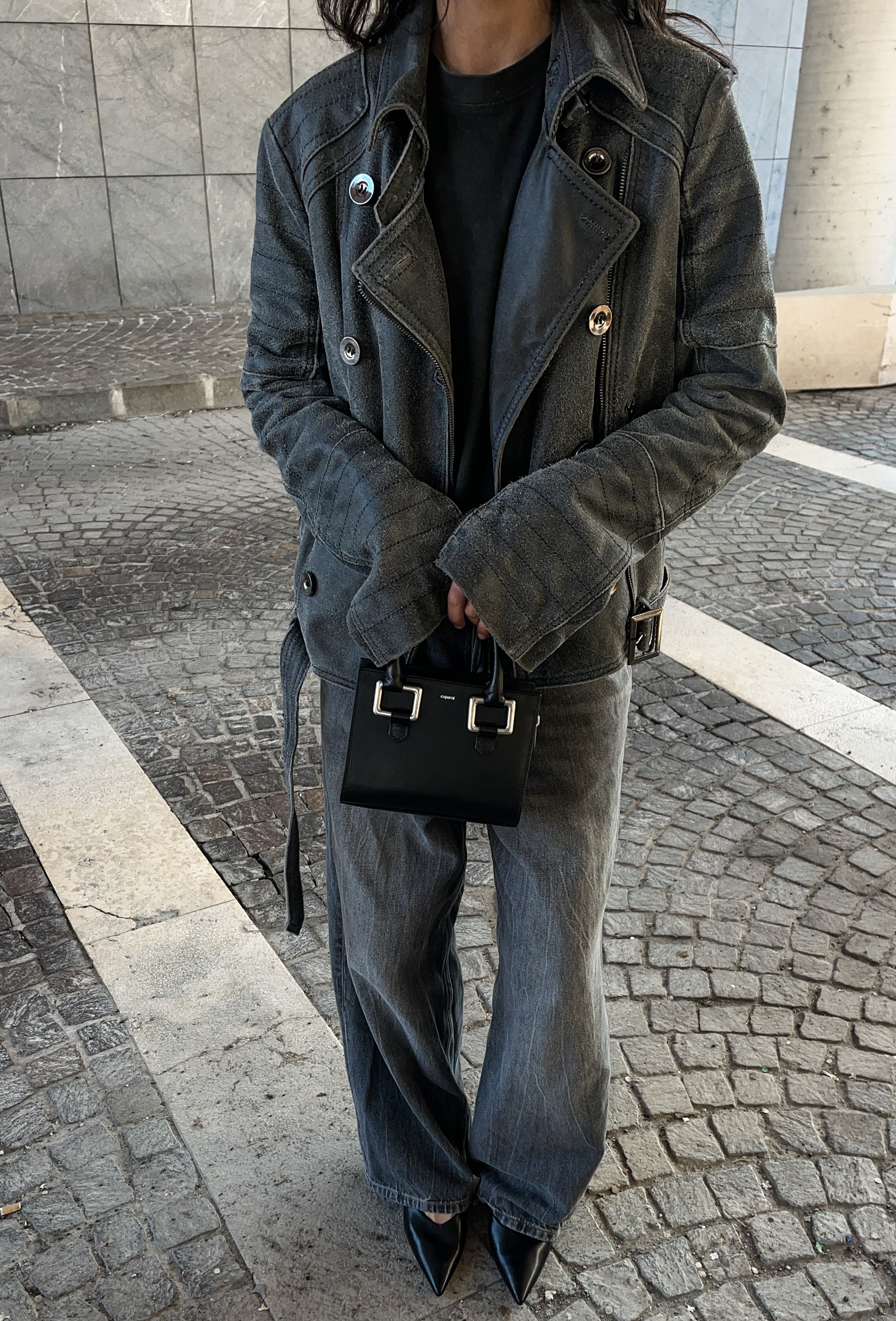 Distressed leather chiodo