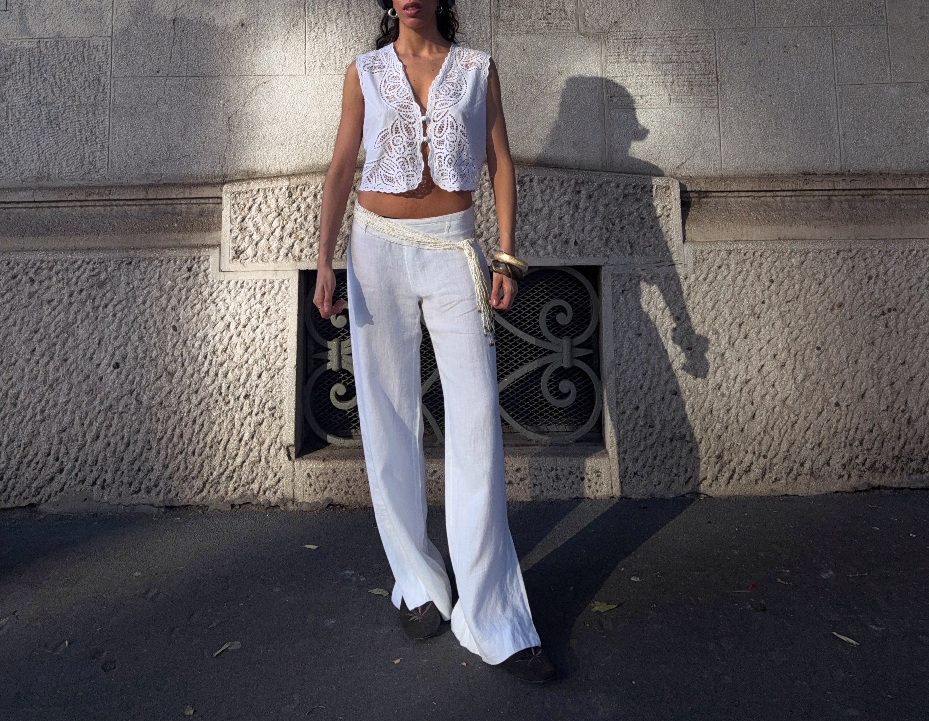 100% linen split trousers
