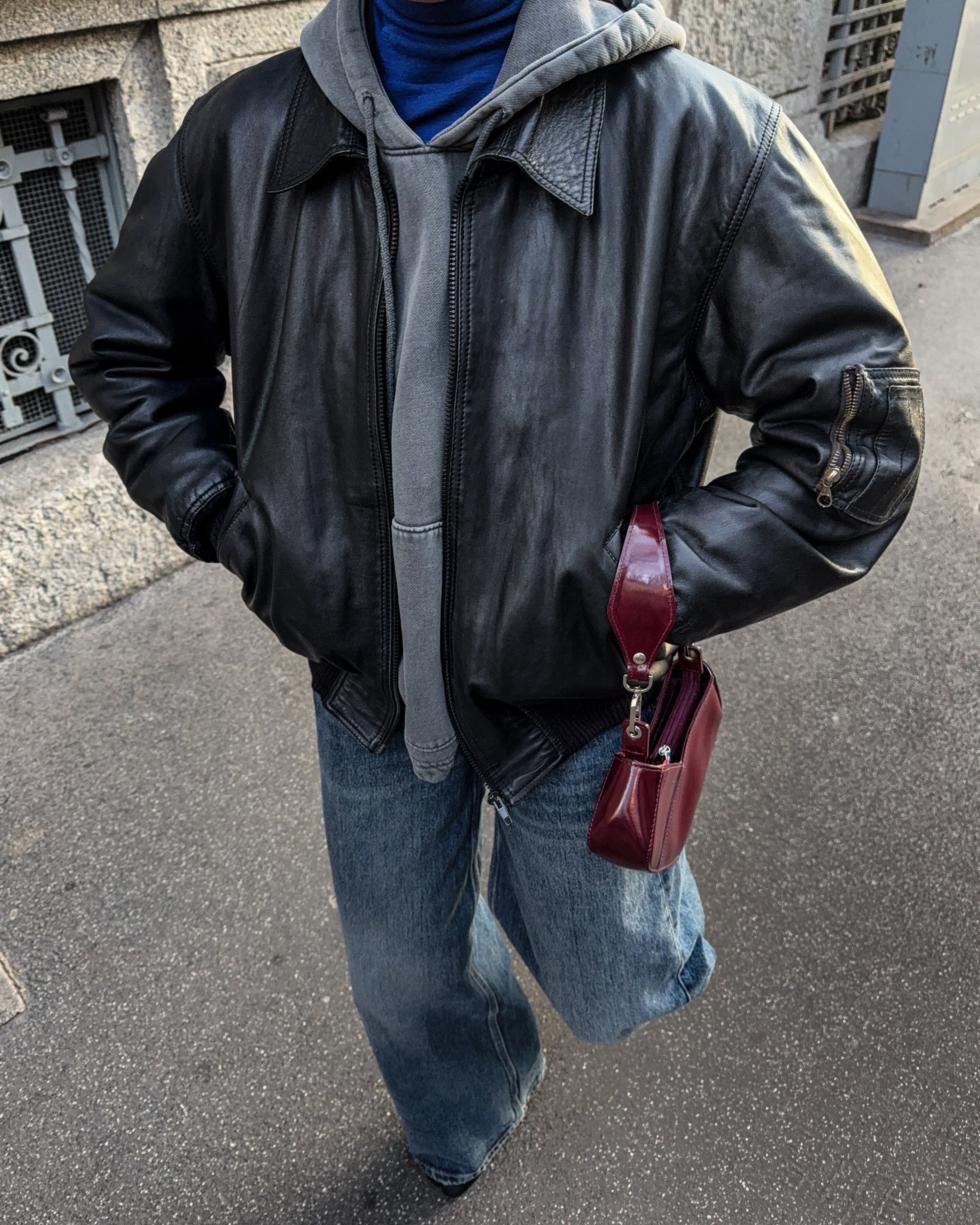 Leather bomber jacket