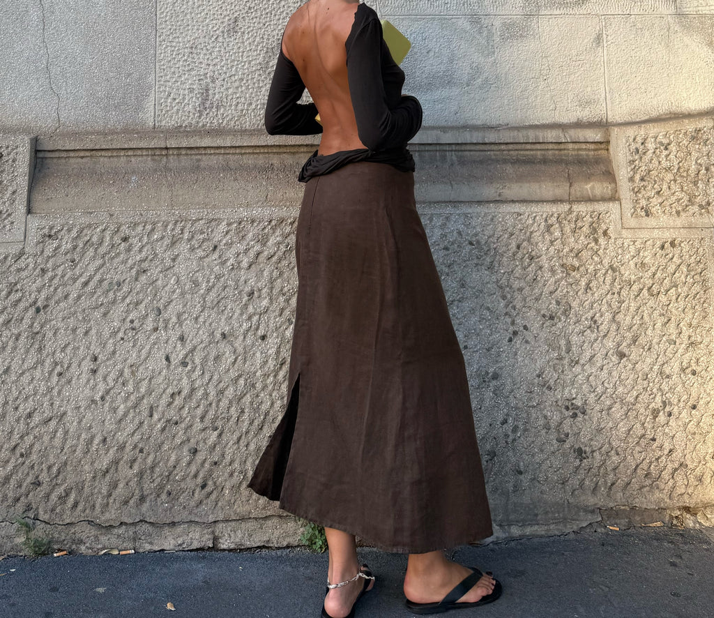 100% linen brown chocolate skirt