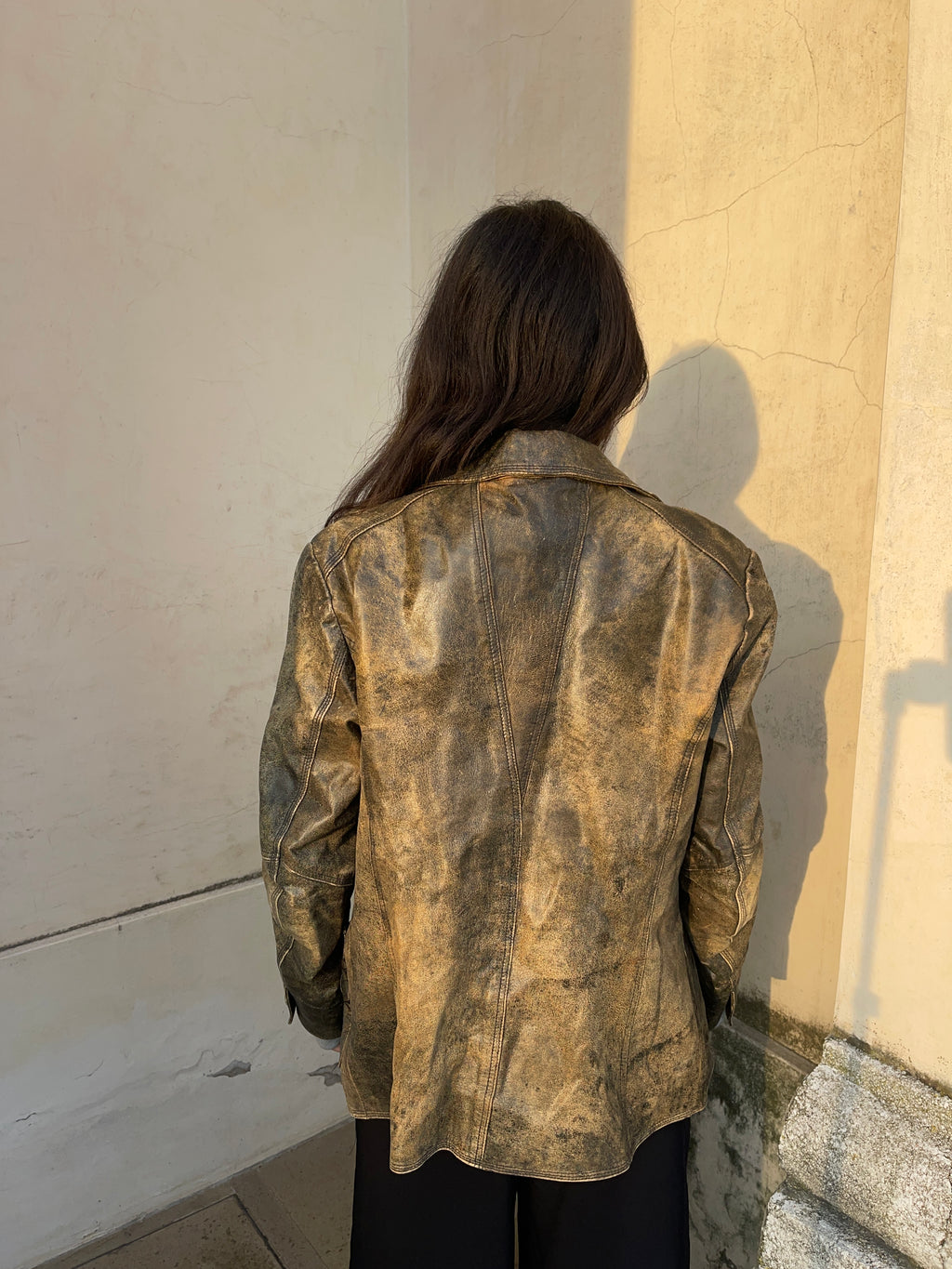 Distressed leather blazer