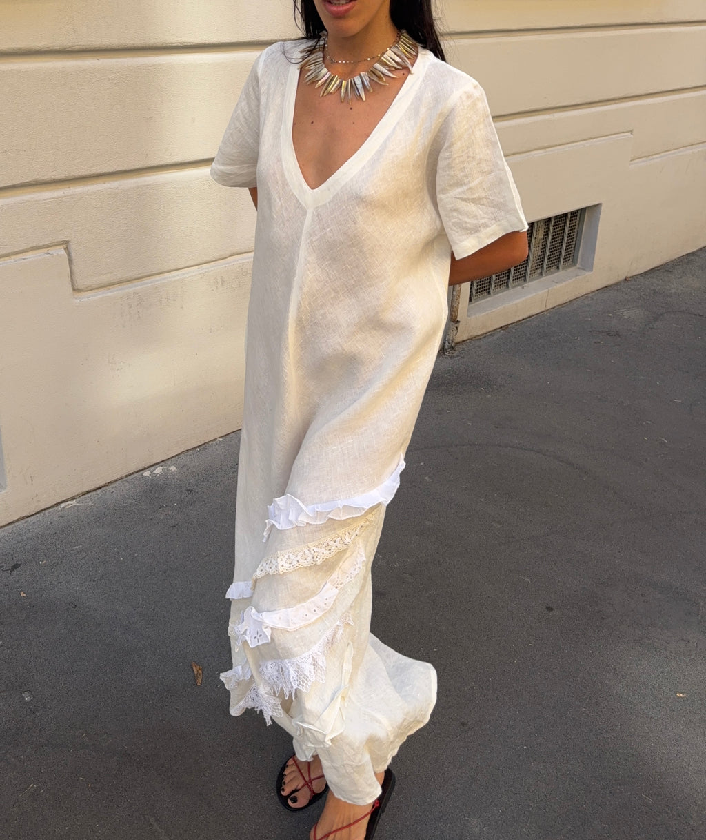 100 linen white dress