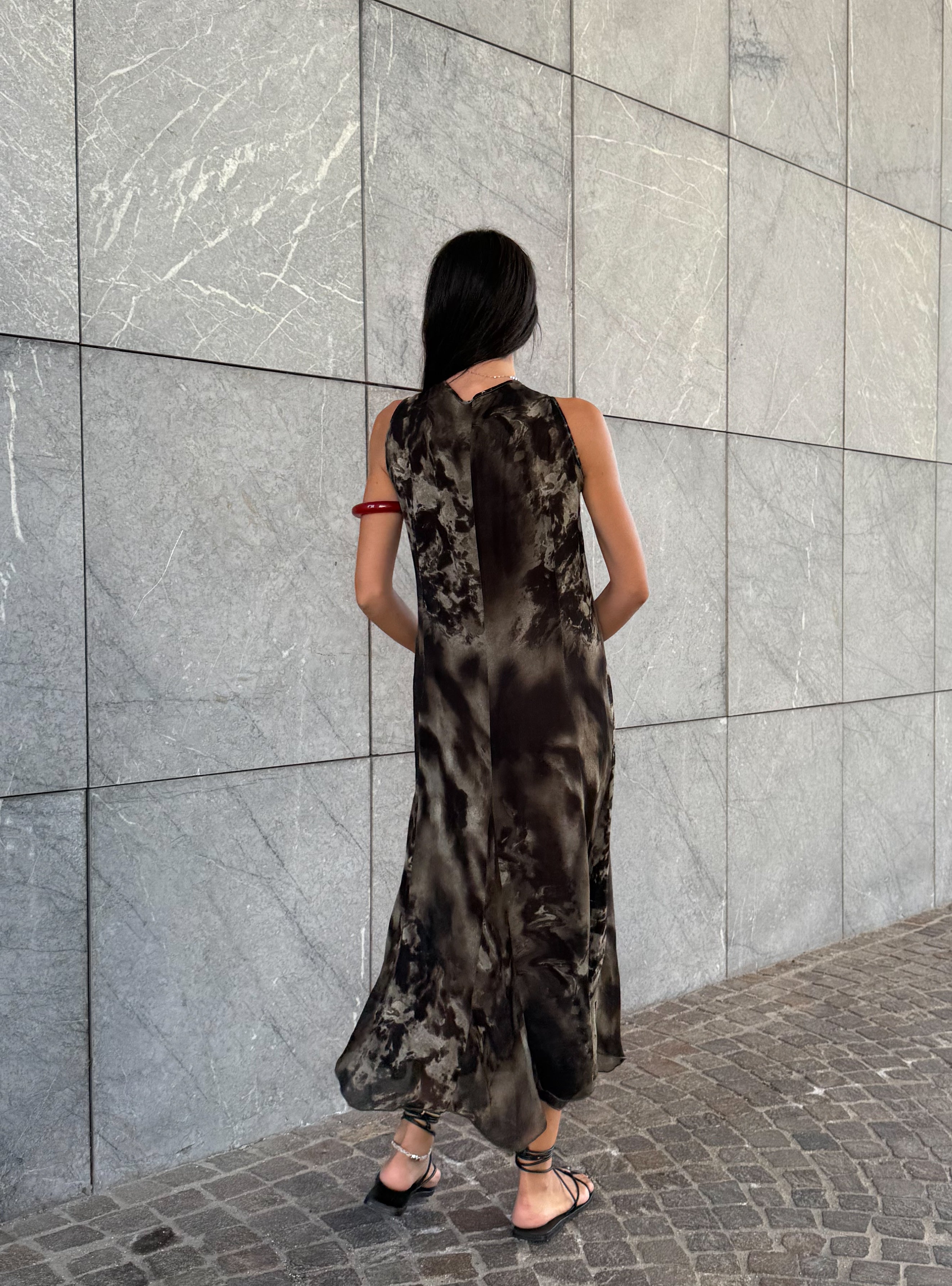 Printed Semi sheer long dress